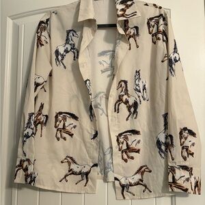 Horse Print Button-Up Shirt